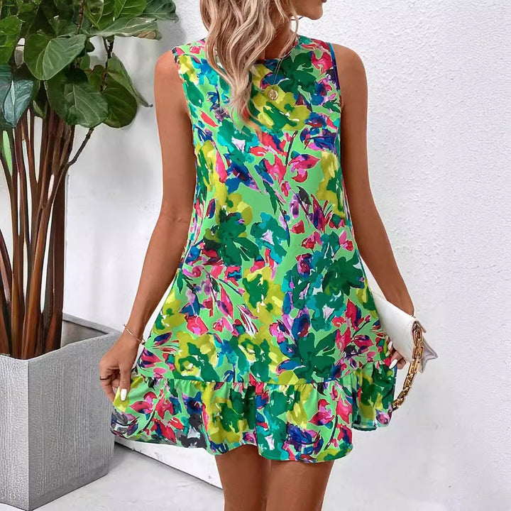 Women's airy A-line mini dress with round neckline and ruffle hem Mune Fashion