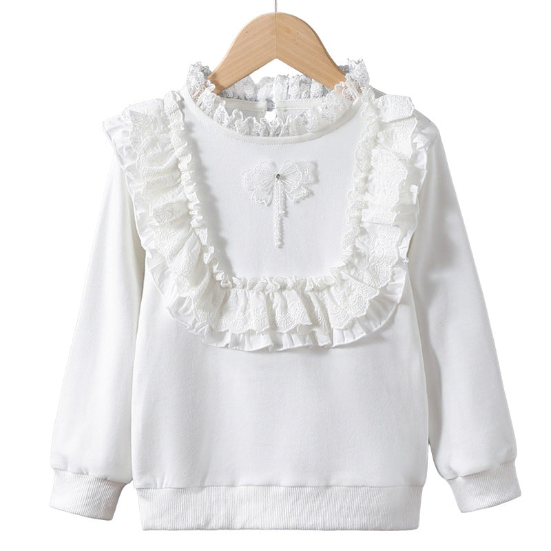 Girl Ruffle Top with Elegant Lace Trim Mune Fashion