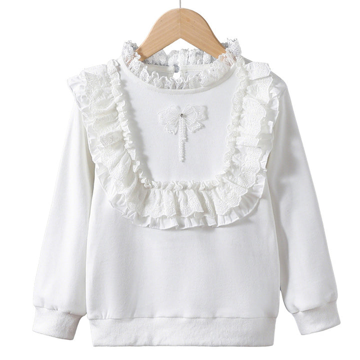 Girl Ruffle Top with Elegant Lace Trim Mune Fashion