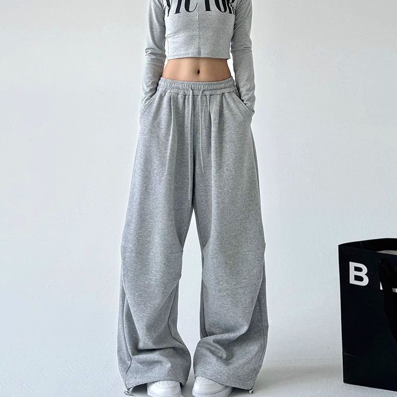 Women wide jogging pants with extra wide leg and drawstring waistband made of French Terry Mune Fashion