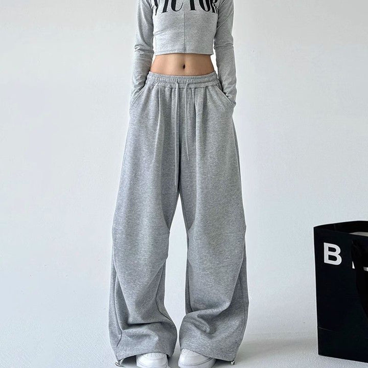 Women wide jogging pants with extra wide leg and drawstring waistband made of French Terry Mune Fashion