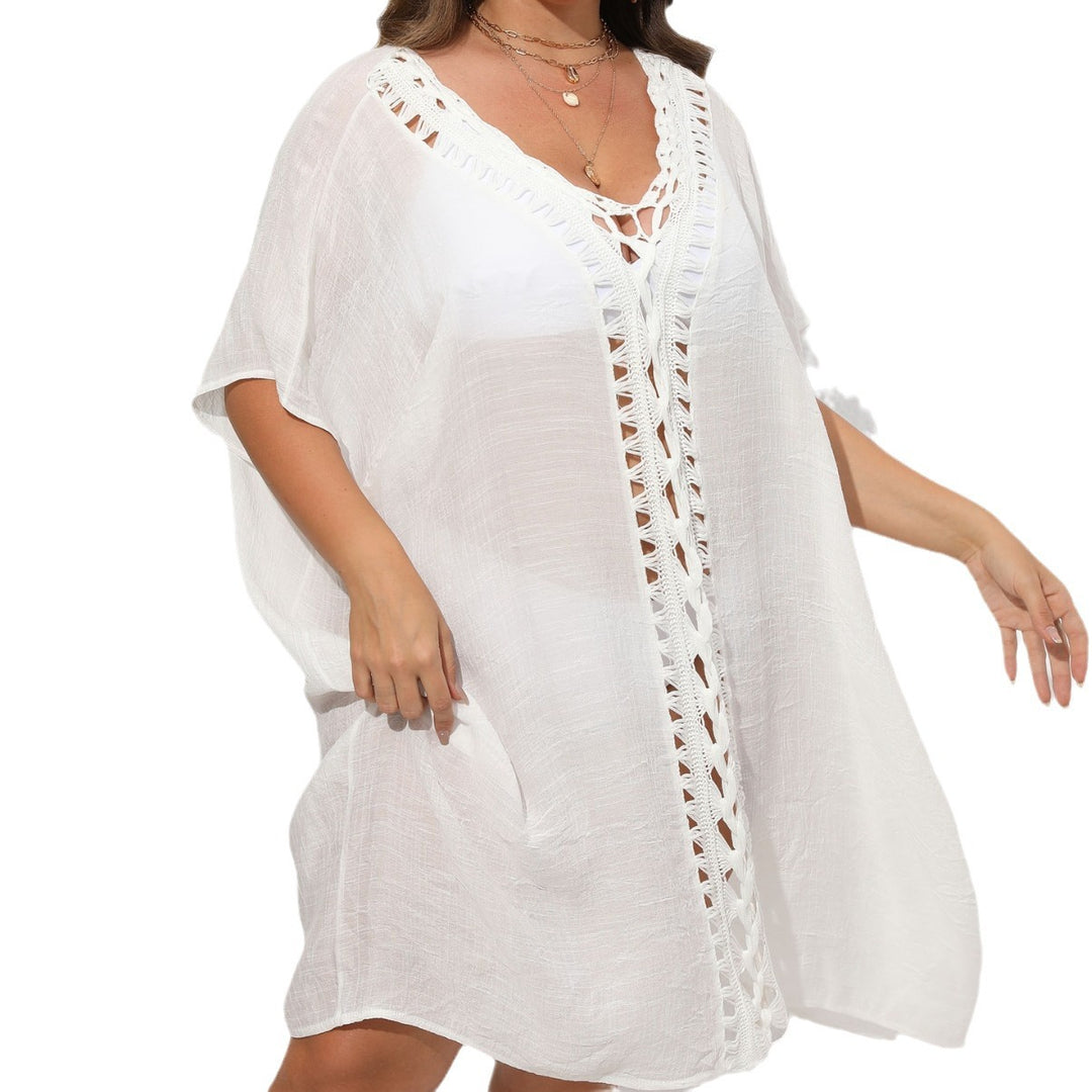 Women Airy Beach Kimono with Decorative Crochet Lace Mune Fashion