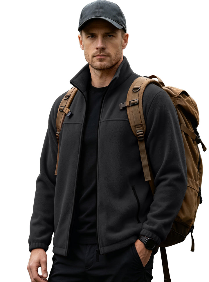 Men's Lightweight Outdoor Fleece Jacket with Stand-Up Collar and Zipper Pockets Mune Fashion