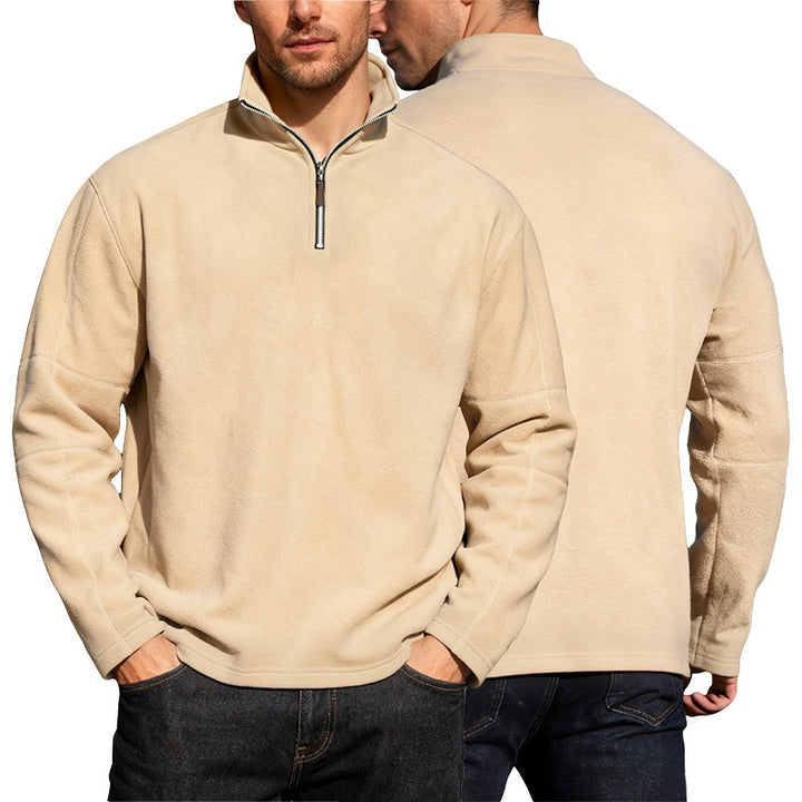 Men's Thermo Fleece Half Zip Pullover with Stand-up Collar Mune Fashion
