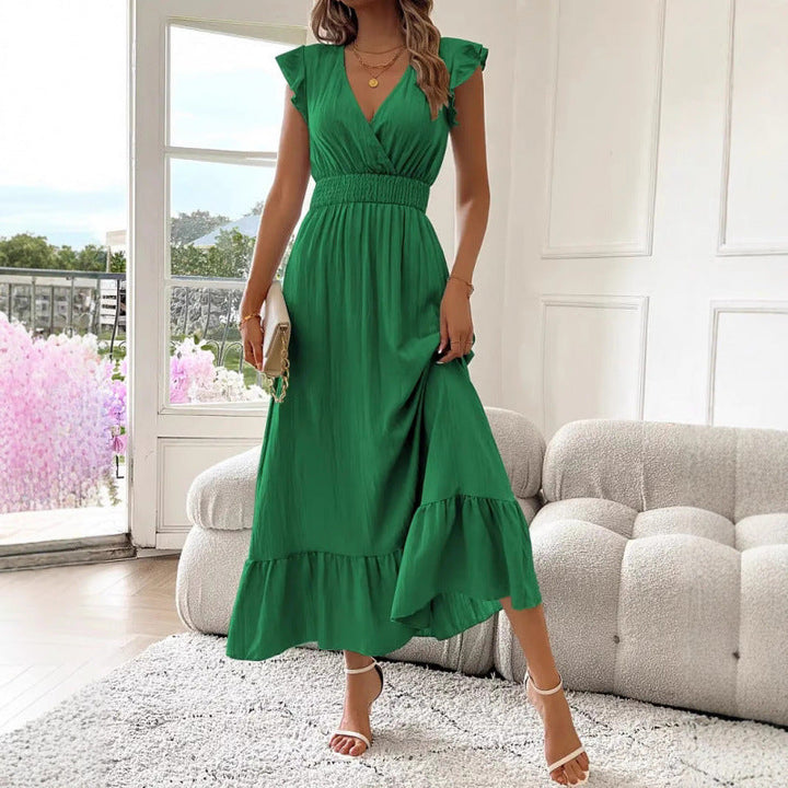 Women's Maxi Dress with Voluminous Ruffled Sleeves and Elegant Waist Mune Fashion