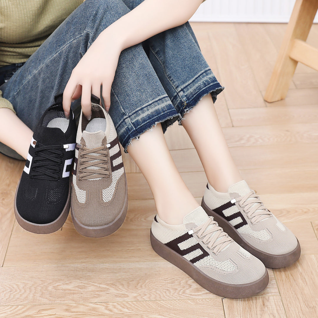 Women’s knitted slip-on platform sneakers with elastic sock shaft, decorative stripe, and cushioning EVA lightweight sole Mune Fashion