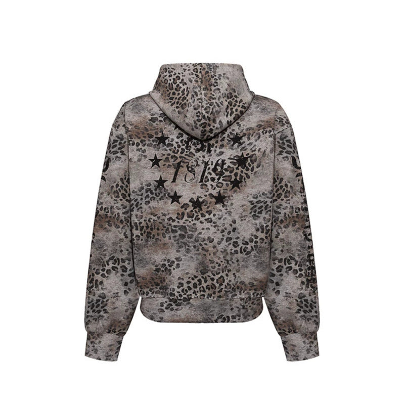 Women's hooded sweatshirt jacket with full zip and allover leopard print Mune Fashion
