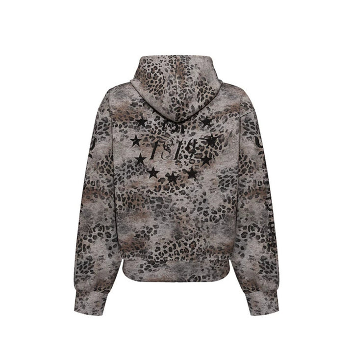Women's hooded sweatshirt jacket with full zip and allover leopard print Mune Fashion