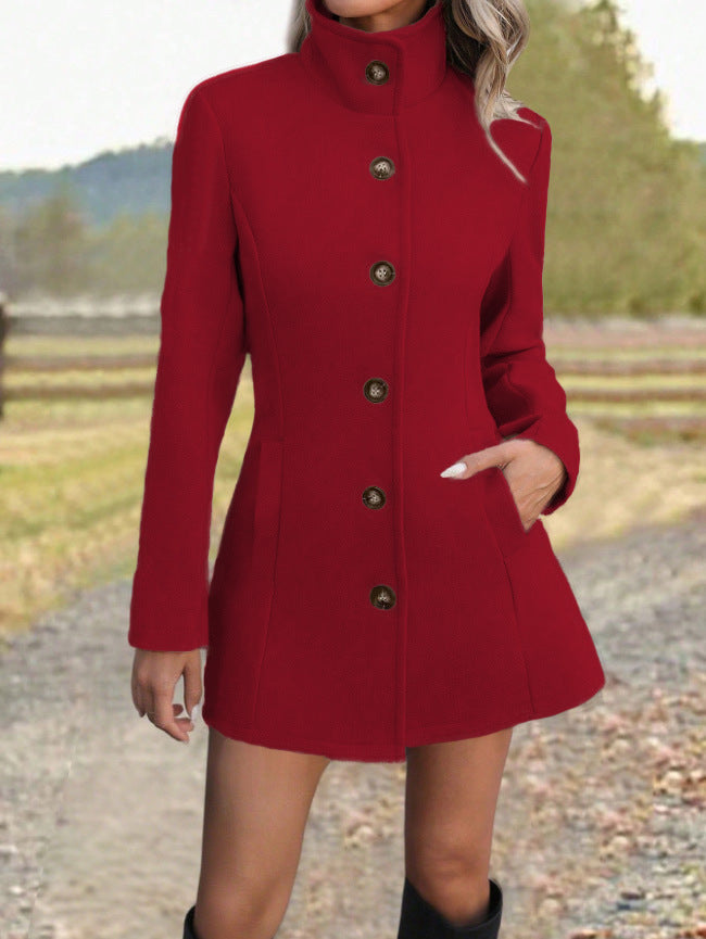 Women's Tailored Wool Coat with Stand-up Collar Mune Fashion