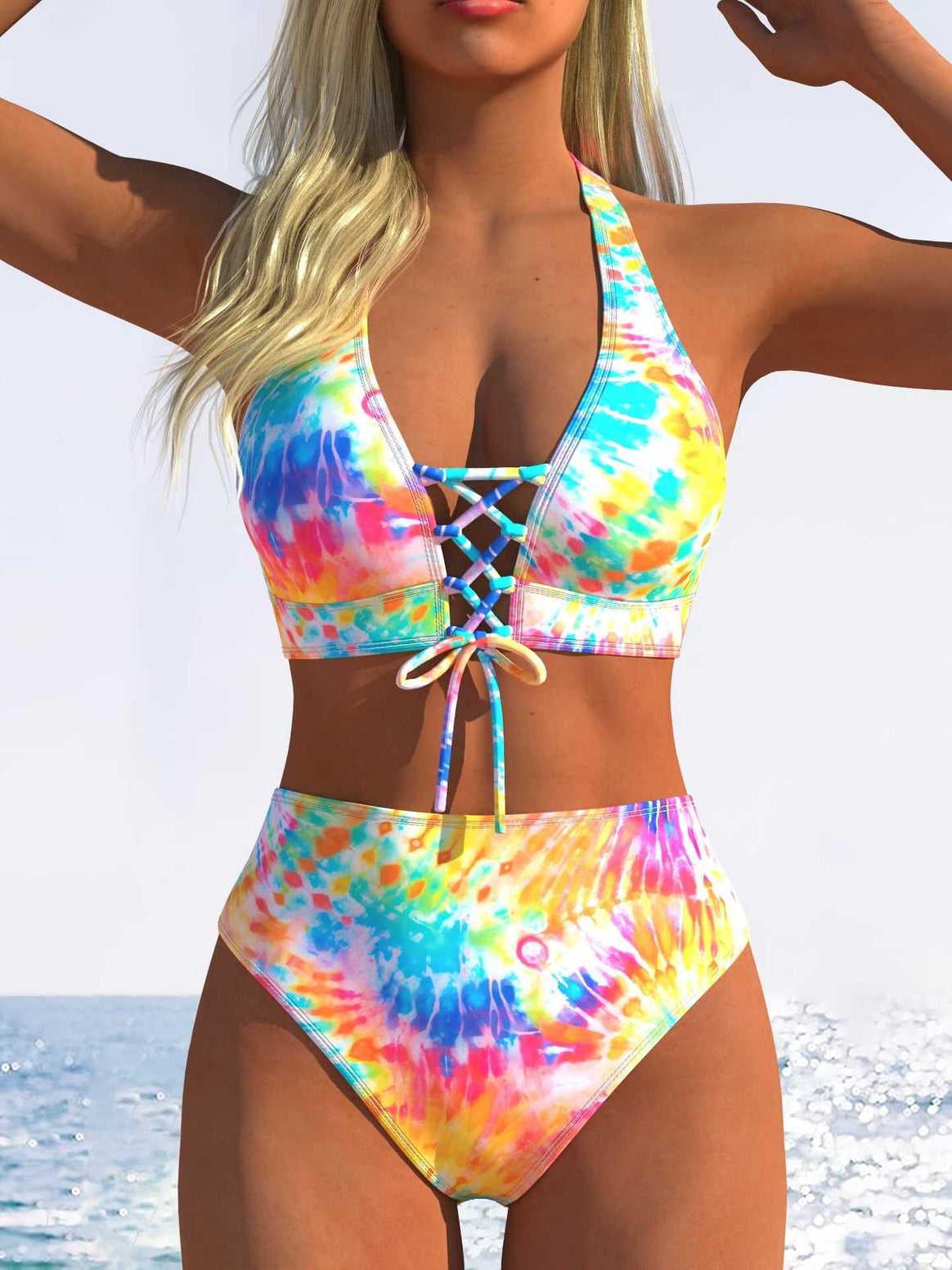 Women's bikini set with high-waisted cut and playful lacing detail Mune Fashion