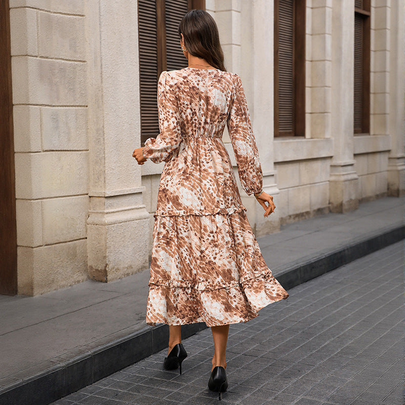 Women's Wrap Midi Dress with Ruffle Layers, Waist Gathering and Side Leg Slit Mune Fashion