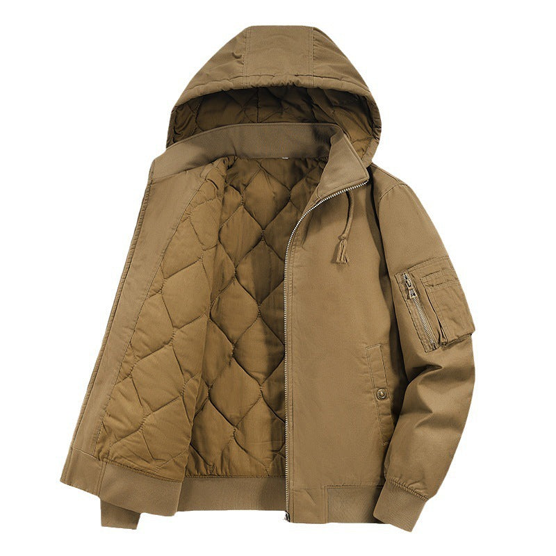 Men's padded hoodie canvas field jacket with sleeve pocket and thermal lining Mune Fashion