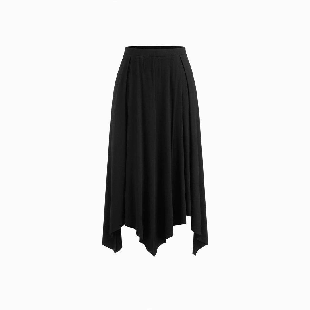 Women Cropped Cardigan with Pearl Buttons and Asymmetrical Pointed Midi Skirt Drune