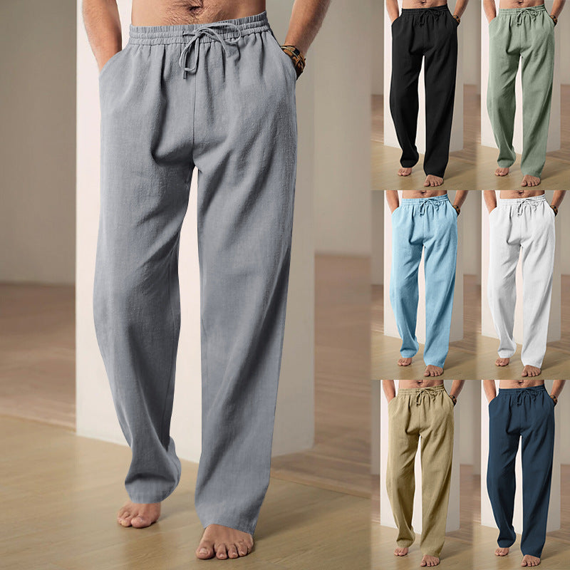 Men's lightweight relax trousers made of linen blend with elastic drawstring waist and straight leg Mune Fashion