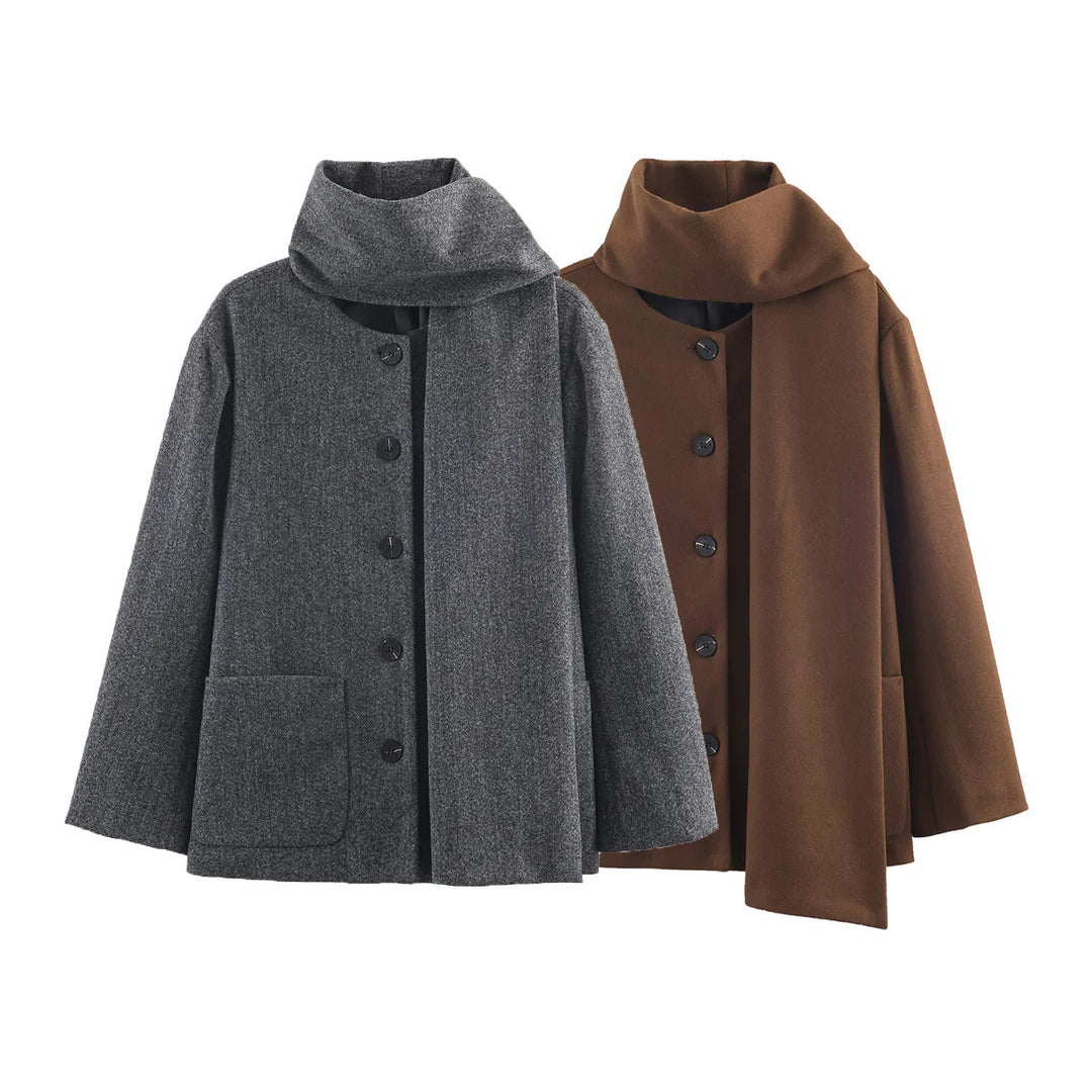 Women nan boxy wool blend jacket with voluminous tube collar and patch front pocket Mune Fashion