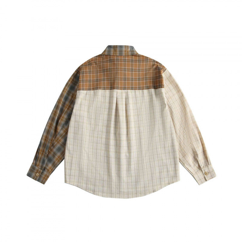 Men's Patchwork Checkered Cotton Flannel Shirt in Oversized Fit with Chest Pocket Mune Fashion