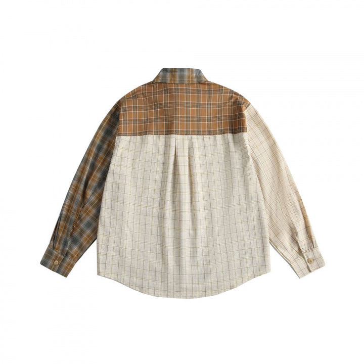 Men's Patchwork Checkered Cotton Flannel Shirt in Oversized Fit with Chest Pocket Mune Fashion