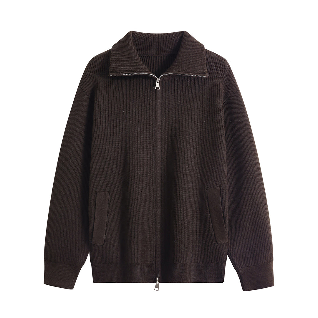 Men's knit zip jacket with stand-up collar, ribbed structure and oversized cut Mune Fashion