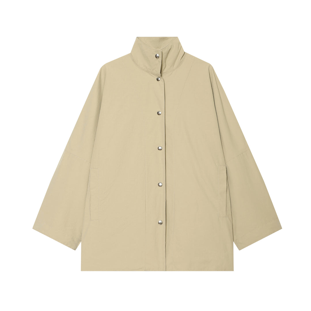 Women's short water-repellent cape coat with stand-up collar and snap button closure Mune Fashion