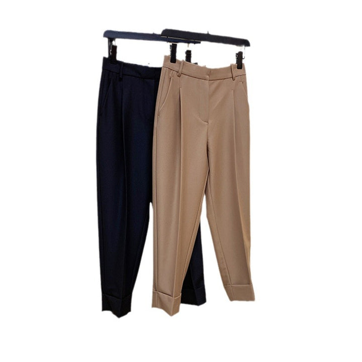 Women's high-waisted tapered suit trousers with cuffed waistband and crease Mune Fashion