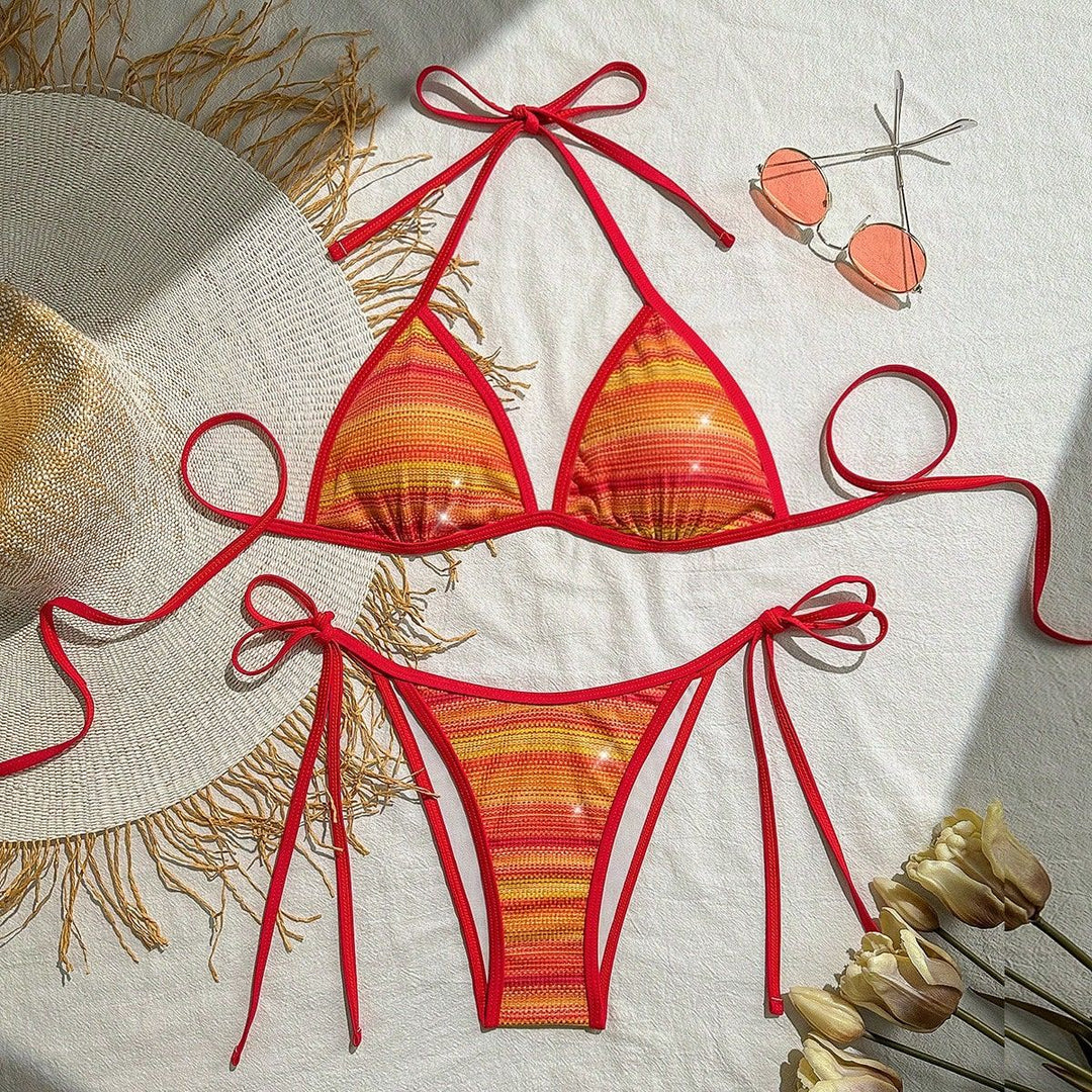 Women's Triangle Bikini with Fashionable Stripe Design Mune Fashion