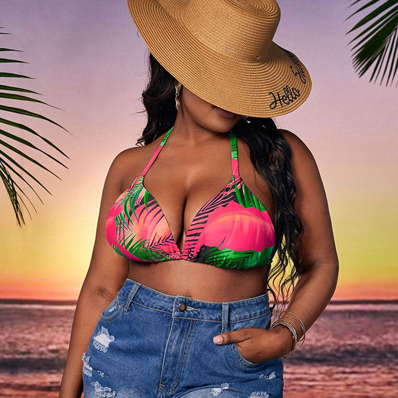 Women's triangle bikini with tropical leaf pattern and adjustable straps Mune Fashion