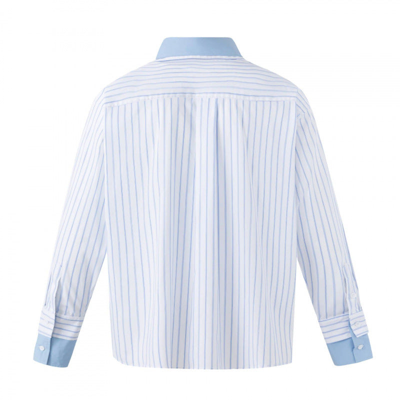 Women's Oversized Shirt Blouse with Pinstripes, Contrast Collar and Cuffs Mune Fashion