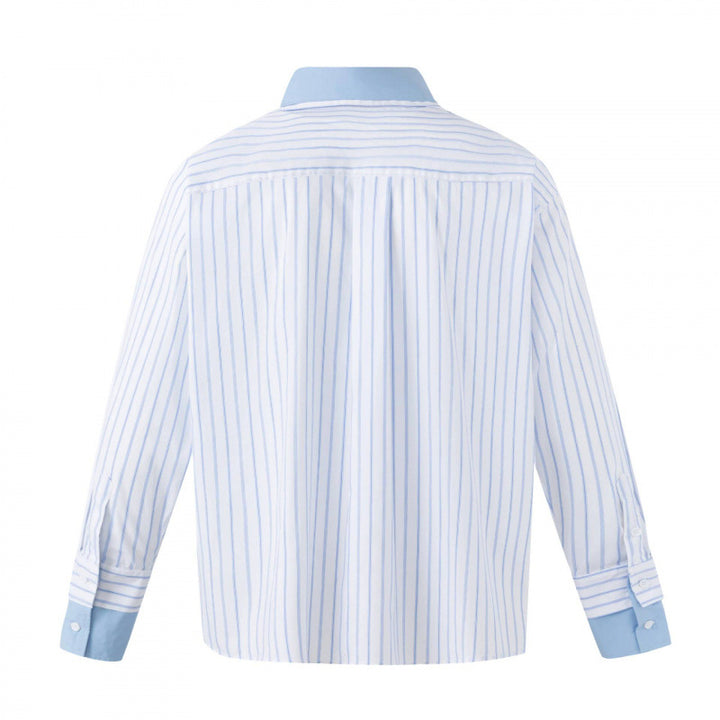 Women's Oversized Shirt Blouse with Pinstripes, Contrast Collar and Cuffs Mune Fashion