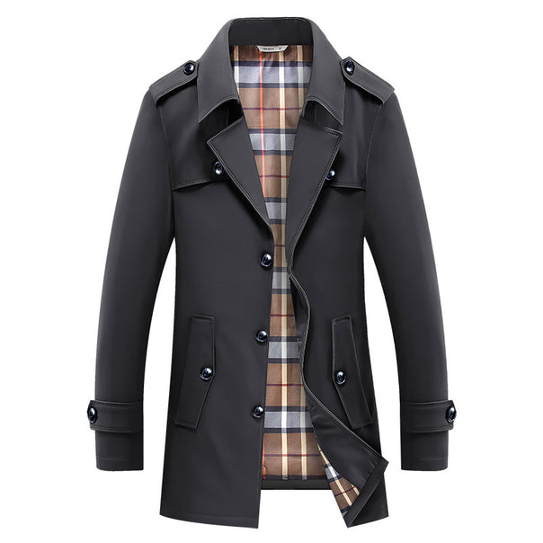 Men's short trench coat with checked lining and shoulder flaps Mune Fashion
