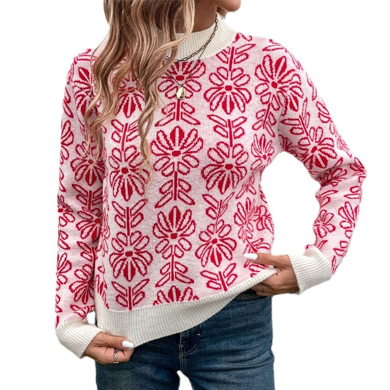 Ladies knit sweater with floral pattern Mune Fashion