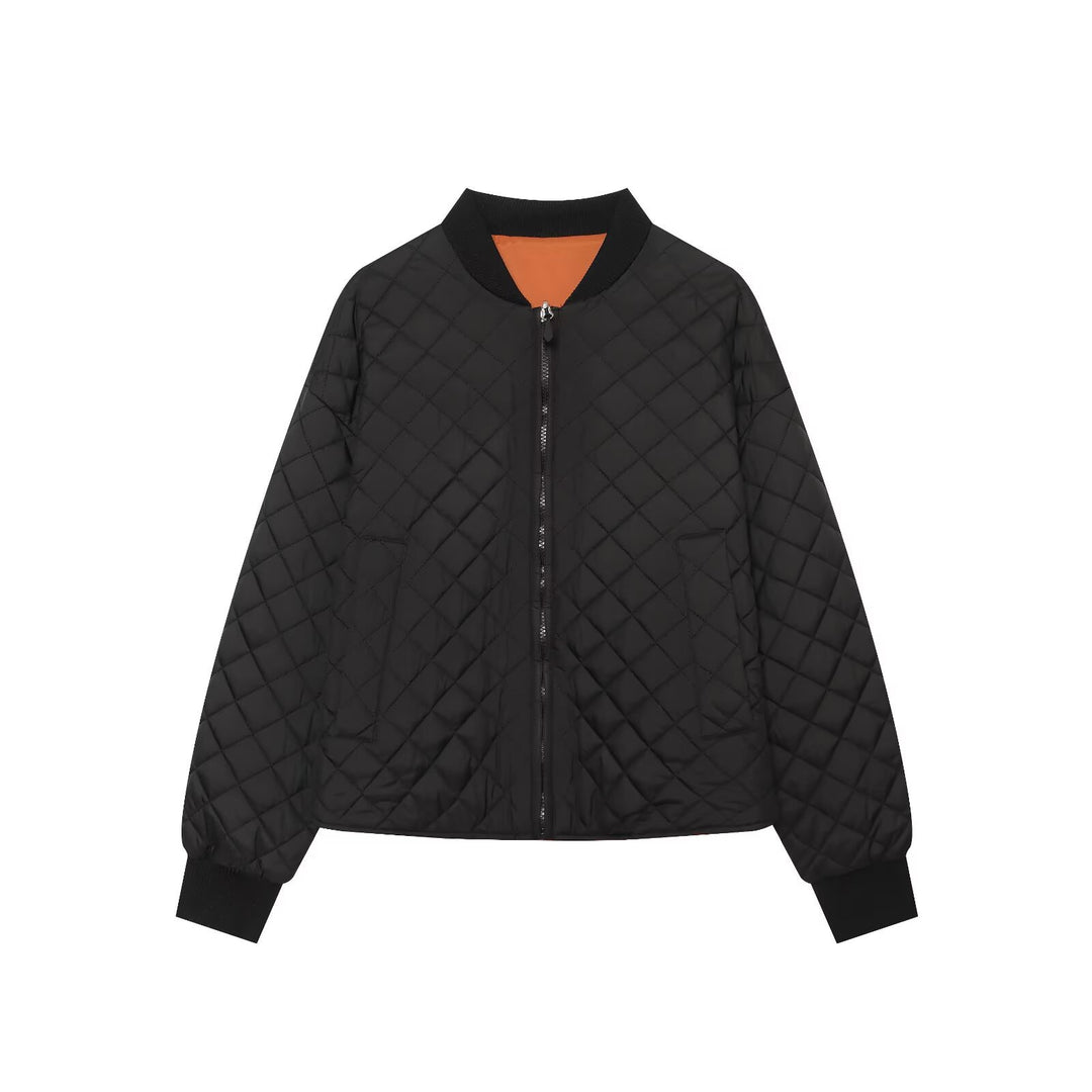 Women's quilted bomber jacket with diamond quilting and ribbed collar Mune Fashion