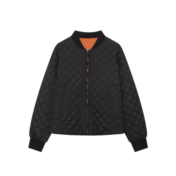 Women's quilted bomber jacket with diamond quilting and ribbed collar Mune Fashion