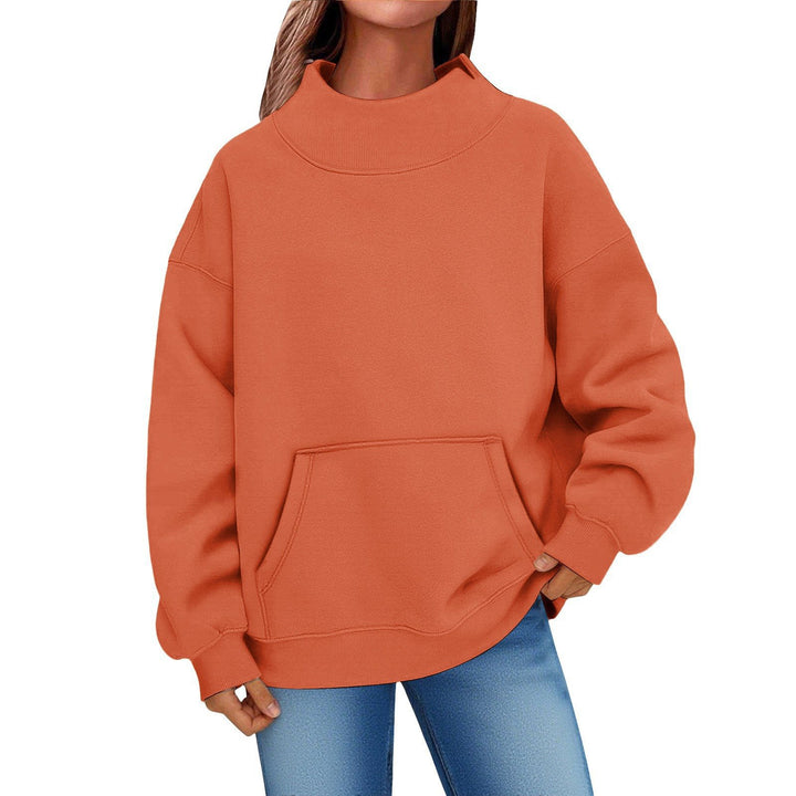 Women Oversized Hoodie with Stand-up Collar and Kangaroo Pocket Mune Fashion
