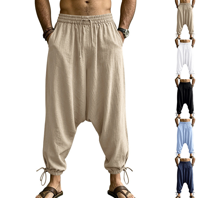 Men's harem pants with a low crotch, elastic waistband, and adjustable ankle cuffs Mune Fashion