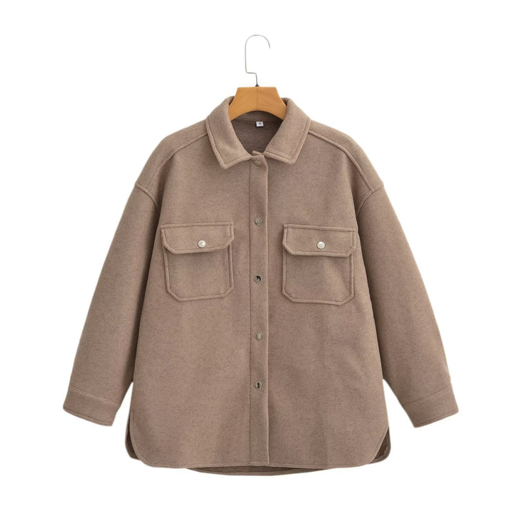 Women Oversize Wool Blend Shacket with Snap Button Front and Patch Pockets Mune Fashion