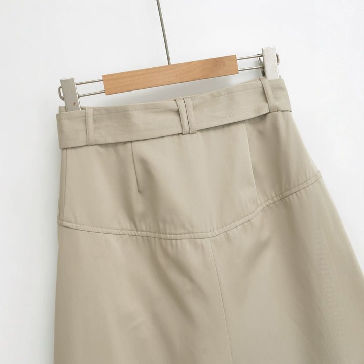 Women's Asymmetrical Trench Skirt with Waist Belt and Decorative Buttons Mune Fashion