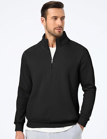 Men's half-zip pullover made of heavy cotton blend with high standing collar and ribbed cuffs Mune Fashion
