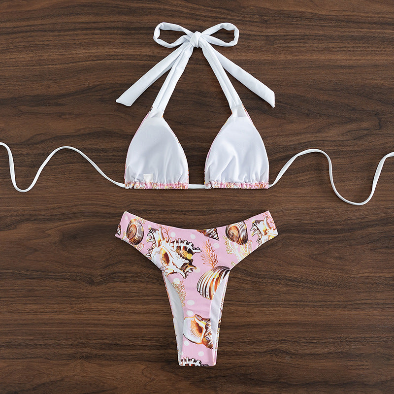 Women's triangle bikini with trendy shell pattern and sophisticated straps Mune Fashion