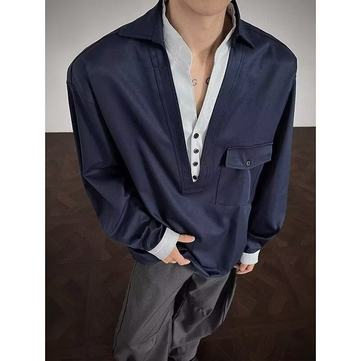 Men's Stylish Long Sleeve Shirt with Modern Collar Mune Fashion