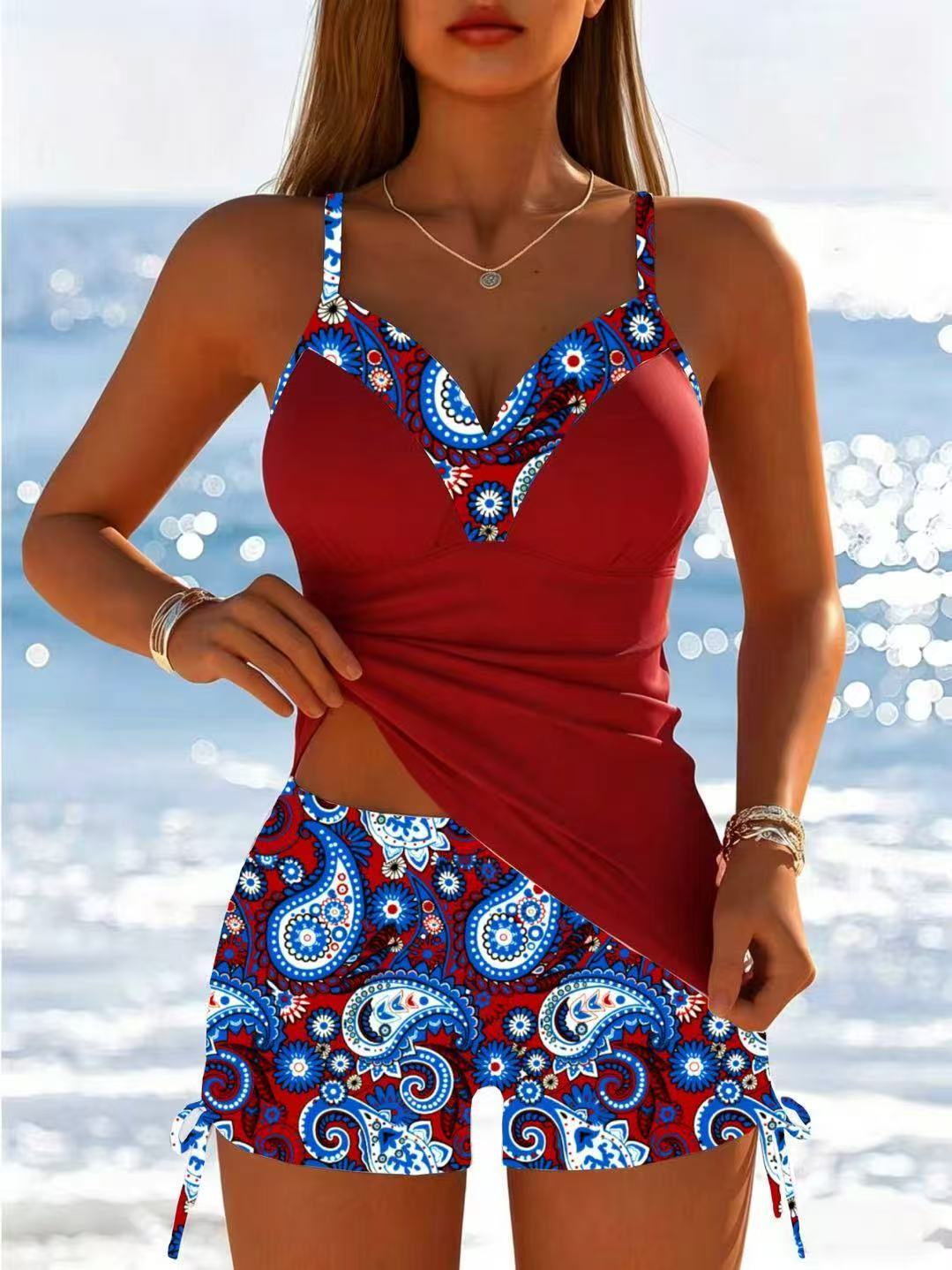 Women's Colorful Patterned Swimsuit with Shorts Mune Fashion