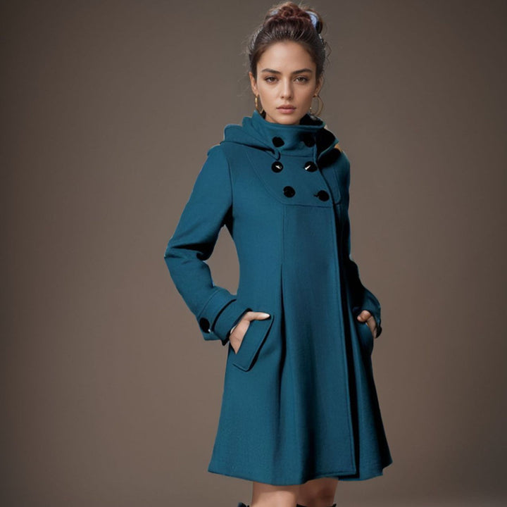 Women's tailored wool coat with standing collar and double-breasted button placket Mune Fashion