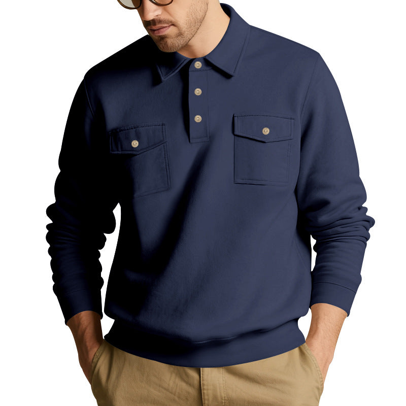 Men's polo collar sweatshirt with patch chest pockets and ribbed cuffs Mune Fashion