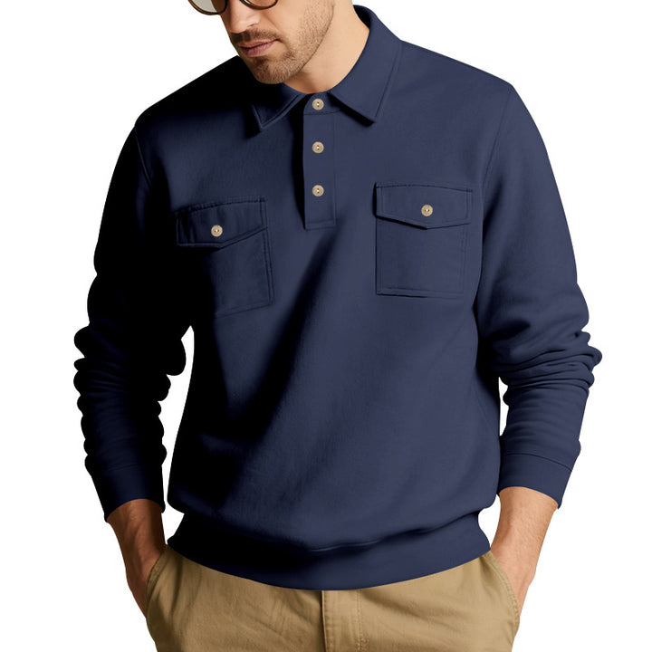 Men's polo collar sweatshirt with patch chest pockets and ribbed cuffs Mune Fashion
