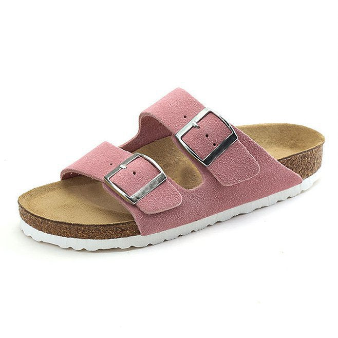 Unisex cork footbed slides with adjustable double straps made of suede Mune Fashion