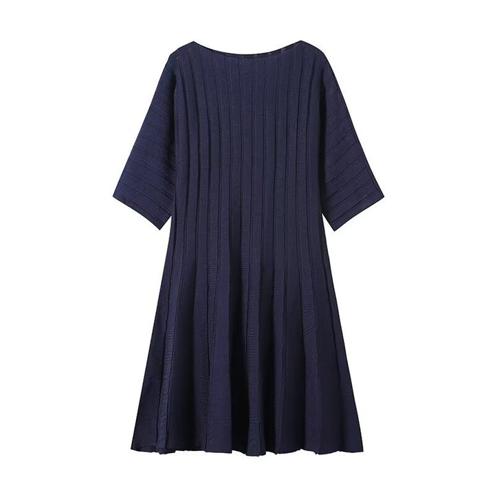 Women's Structured A-Line Knit Dress with Three-Quarter Sleeves Mune Fashion