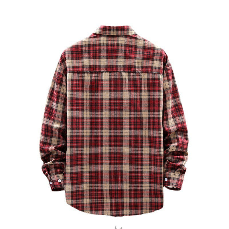 Men's brushed cotton flannel shirt plaid wide cut with breast pocket Mune Fashion