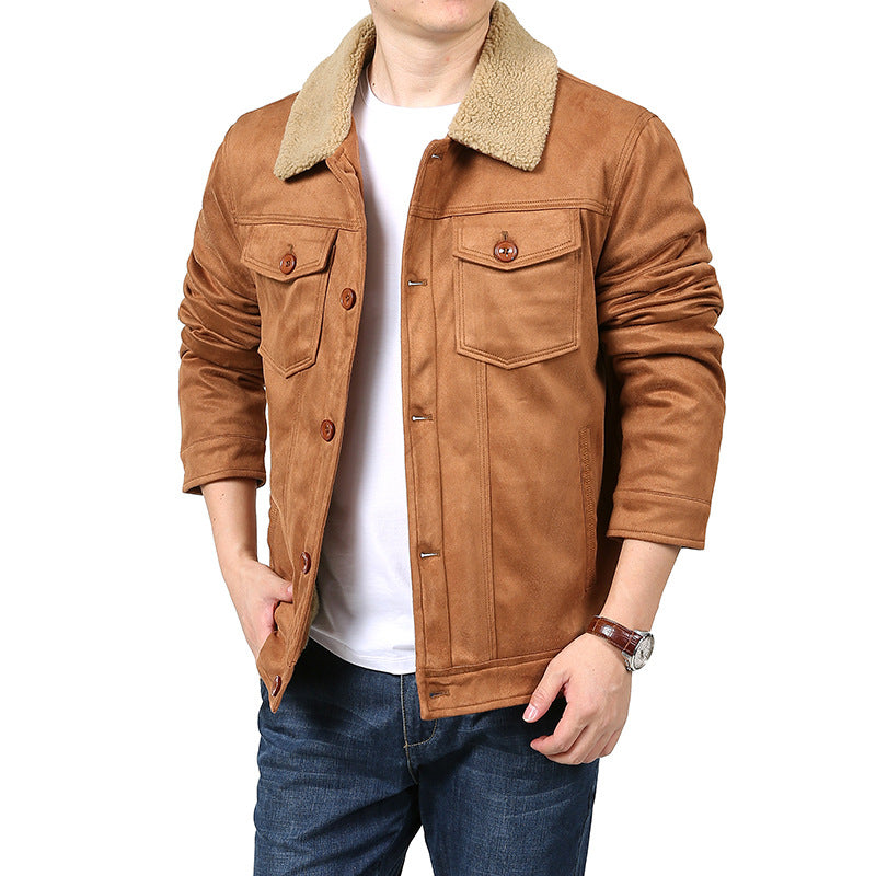 Men's Suede-Like Shirt Jacket in Trucker Style with Teddy Collar & Flap Pockets Mune Fashion