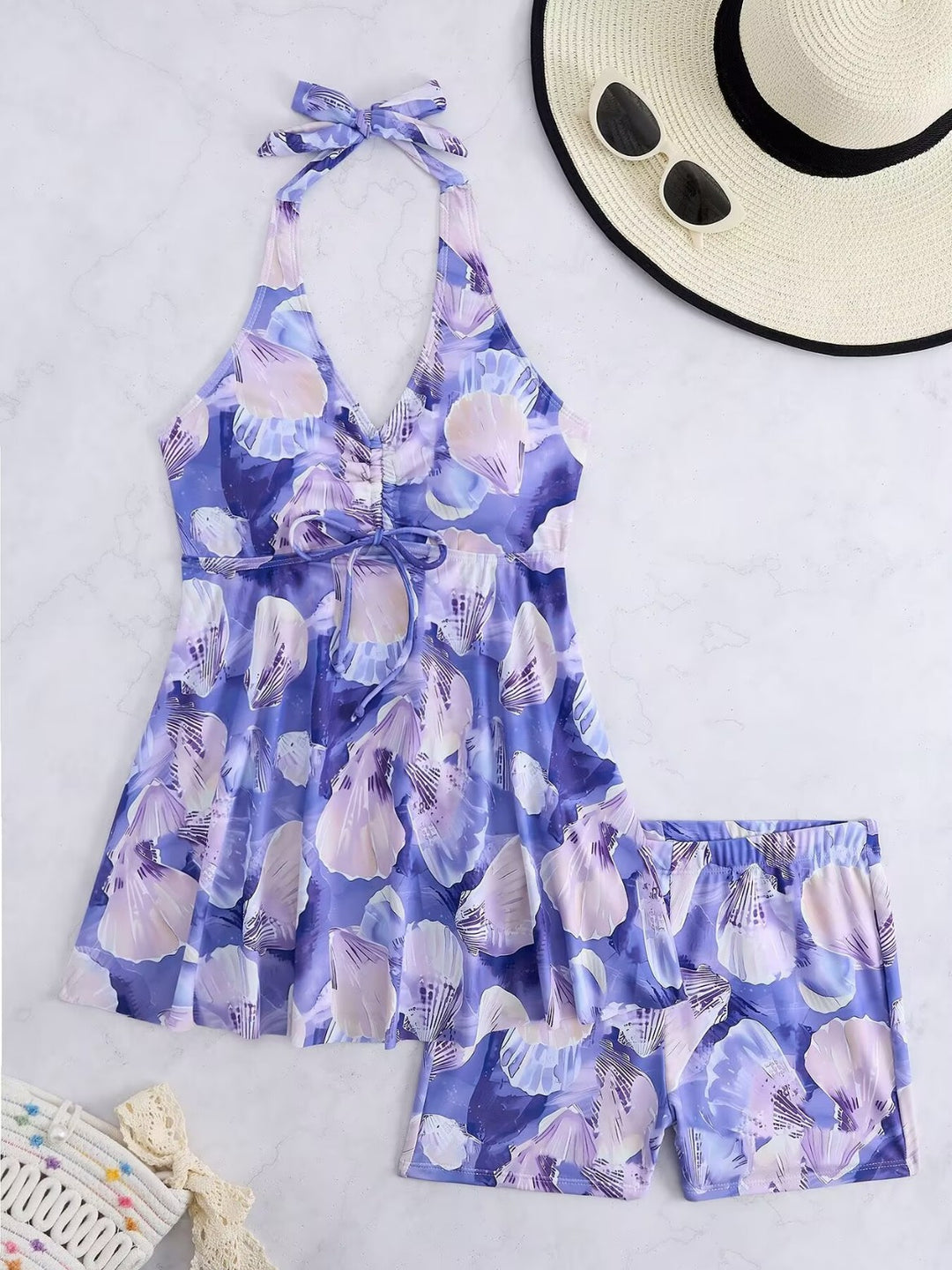 Women's tankini set with romantic floral design and adjustable top Mune Fashion