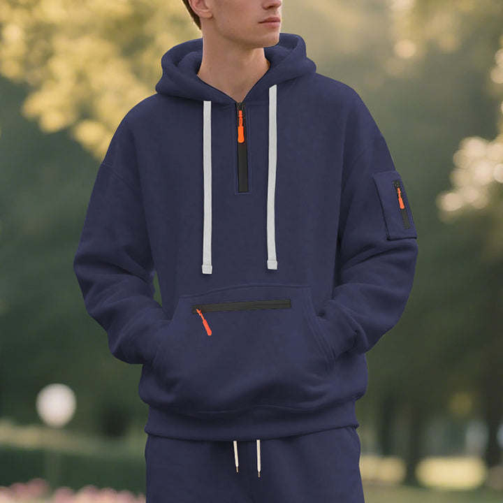 Men's Oversize Hoodie with Half Zipper, Kangaroo Pocket with Zipper and Sleeve Pocket Mune Fashion