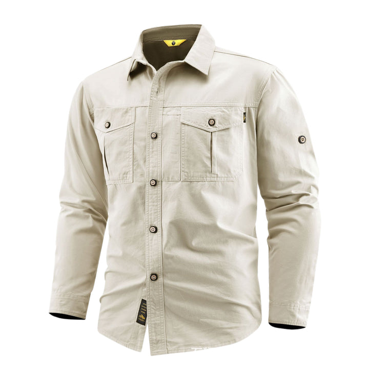 Men's Canvas Overshirt in Field Style with Chest Flaps and Full Button Placket Mune Fashion